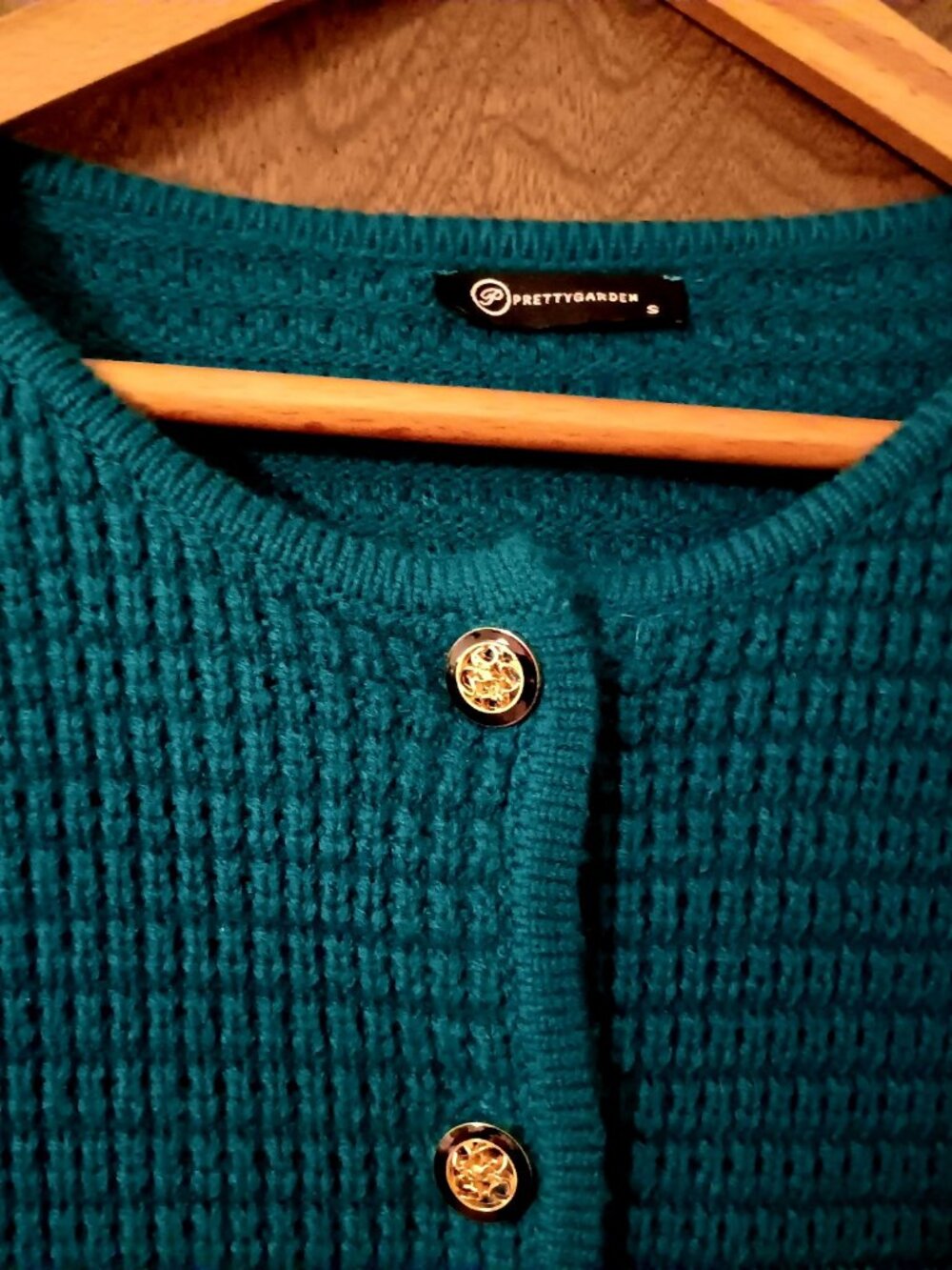 PrettyGarden Teal Textured Knit Cardigan Sweater, metal buttons, Sz Sm